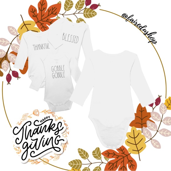 🎃Rae Dunn Gobble Gobble, Thankful, Blessed Baby Bodysuits - Picture 2 of 9
